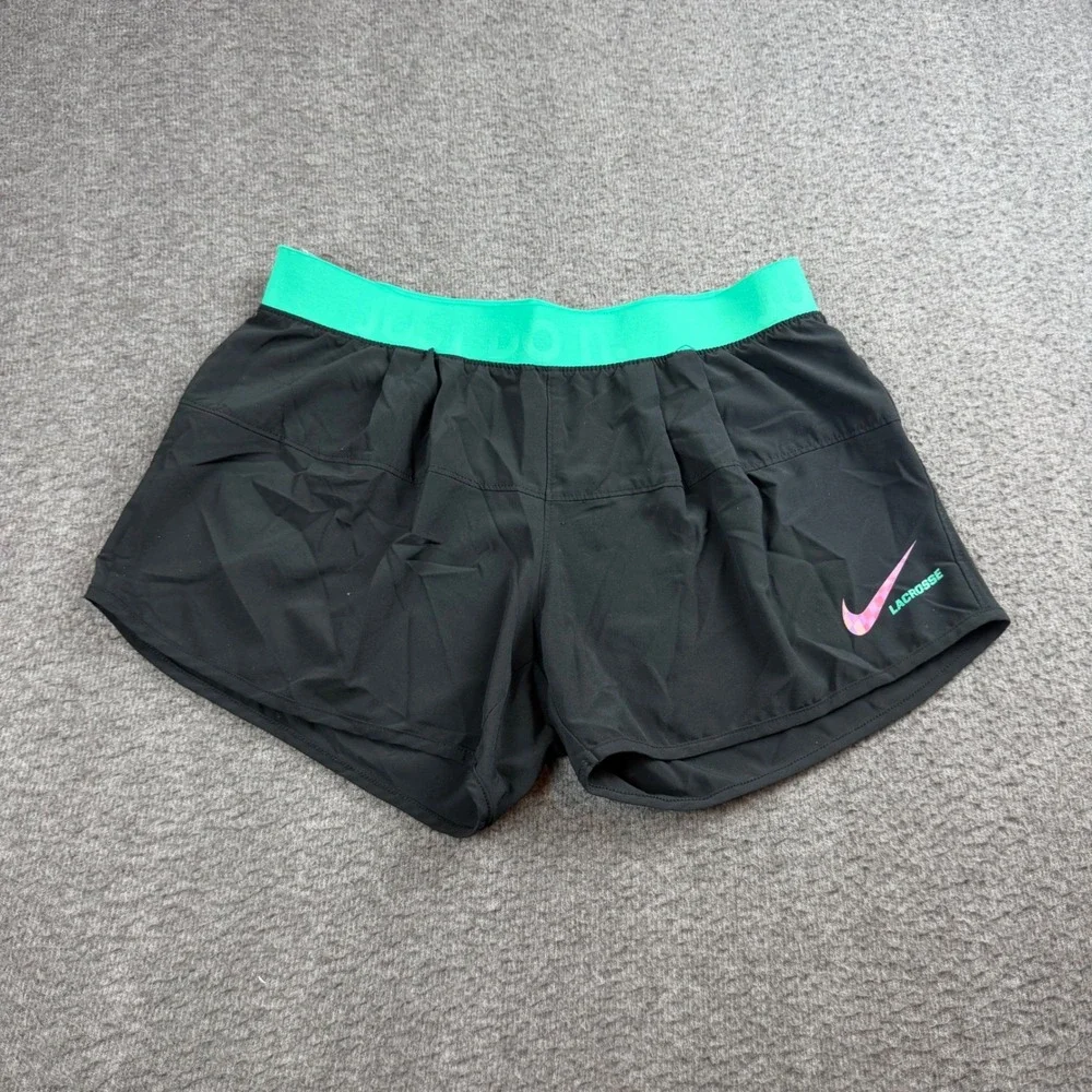 Nike Lacrosse Shorts Women's Small Black Green Dri-FIT Athletic Running Active